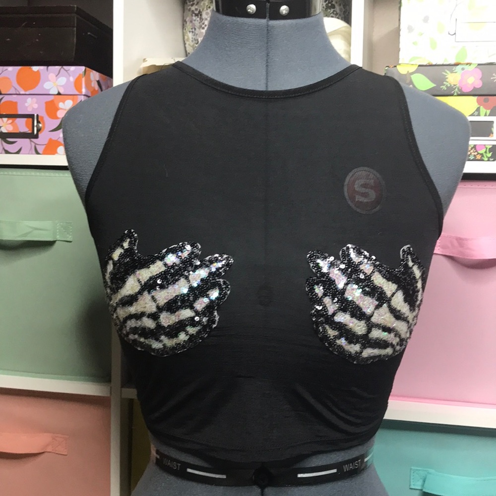 DollsKill Bear Dance Black Mesh Skeleton Hand Top